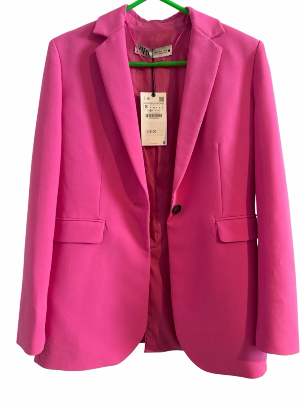 ZARA Hot Pink Fuchsia Blazer Size S NWT Tailored Single Button Blazer